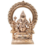 Bronze Narasimha Ganesha Idol, Ganapati Vinayaka Murti for Pooja, Home Decor, Gifting, Handcrafted Chola Style, Gold, 14 Inch, 1 Piece