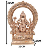 Bronze Narasimha Ganesha Idol, Ganapati Vinayaka Murti for Pooja, Home Decor, Gifting, Handcrafted Chola Style, Gold, 14 Inch, 1 Piece