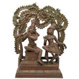 Handcrafted Bronze Radha Krishna Idol, Shri Radha Krishna Divine Couple Sculpture, Chola Style Murti for Pooja & Decor, Brown, 13.5 Inch, 1 Piece