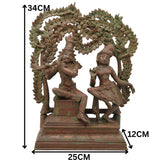 Handcrafted Bronze Radha Krishna Idol, Shri Radha Krishna Divine Couple Sculpture, Chola Style Murti for Pooja & Decor, Brown, 13.5 Inch, 1 Piece