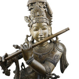 Bronze Lord Krishna Murti, Handcrafted Chola Style Govinda Statue for Pooja, Home Decor, Temple & Gifting, Brown, 26 Inch, 1 Piece