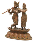 Bronze Radha Krishna Idol, Chola Art Radha Madhav Murti for Pooja, Home Decor & Gifting, Brown, 5.5 Inch, 1 Piece