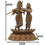 Bronze Radha Krishna Idol, Chola Art Radha Madhav Murti for Pooja, Home Decor & Gifting, Brown, 5.5 Inch, 1 Piece