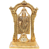 Handcrafted Traditional Brass Tirupati Balaji Venkateswara Srinivasa Prabhavali with Chowki Idol for Pooja, Home Decor & Gifting, Gold, 12 Inch, 1 Piece