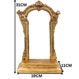 Brass Prabhavali with Chowki for Pooja, Home Temple & Mandir, Handcrafted Traditional Makara Torana Arch Stand, Gold, 12 Inch, 1 Piece