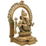 Bronze Narasimha Ganesha Idol, Handcrafted Chola Style Narasimha Ganapati Murti for Pooja, Home Decor & Gifting, Brown, 16 Inch, 1 Piece