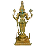 Bronze Vishnu Idol Handcrafted Chola Perumal Narayana Murti Traditional Temple Pooja Home Decor Gift, Brown, 38 Inch, 1 Piece