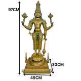 Bronze Vishnu Idol Handcrafted Chola Perumal Narayana Murti Traditional Temple Pooja Home Decor Gift, Brown, 38 Inch, 1 Piece