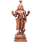 Copper Vishnu Idol Tamra Narayana Murti Handcrafted Traditional Chola Pooja Home Decor Gifting, Brown, 6.5 Inch, 1 Piece