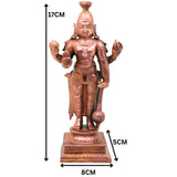 Copper Vishnu Idol Tamra Narayana Murti Handcrafted Traditional Chola Pooja Home Decor Gifting, Brown, 6.5 Inch, 1 Piece