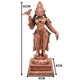 Copper Meenakshi Amman Idol, Sri Meenakshi Devi Murti, Handcrafted Traditional Pooja Home Decor Gift, Brown, 4.5 Inch, 1 Piece