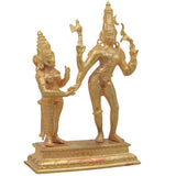 Handcrafted  Brass Shiva Parvathi Murti Chola Style Uma Maheshwara Idol for Pooja, Home Decor & Gifting, Gold, 6 Inch, 1 Piece