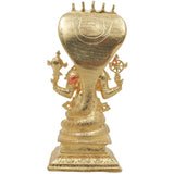 Handcrafted Brass Sheshnag Vishnu Idol, Adishesha Narayana Murti, Traditional Chola Pooja Decor Gift Statue, Gold, 4.5 Inch, 1 Piece