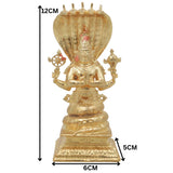 Handcrafted Brass Sheshnag Vishnu Idol, Adishesha Narayana Murti, Traditional Chola Pooja Decor Gift Statue, Gold, 4.5 Inch, 1 Piece