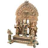 Bronze Vishnu Sri Devi Bhu Devi Hanuman Garuda Idol with Prabhavali Peedamin Antique Finish, Handcrafted Chola Pooja Decor Gift, Brown, 8.5 Inch, 1 Piece