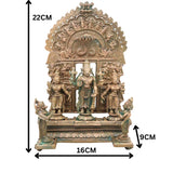 Bronze Vishnu Sri Devi Bhu Devi Hanuman Garuda Idol with Prabhavali Peedamin Antique Finish, Handcrafted Chola Pooja Decor Gift, Brown, 8.5 Inch, 1 Piece