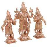 Bronze Sriman Narayana Vishnu Sri Devi Bhu Devi Murti for Pooja, Home Decor & Gifting, Handcrafted Chola Idol, Gold, 4 Inch, 1 Piece