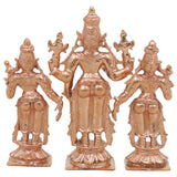 Bronze Sriman Narayana Vishnu Sri Devi Bhu Devi Murti for Pooja, Home Decor & Gifting, Handcrafted Chola Idol, Gold, 4 Inch, 1 Piece