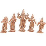 Bronze Lakshmi Narayana Idol Set with Sri Devi Bhu Devi, Handcrafted Chola Vishnu Murti for Pooja, Decor & Gifting, Gold, 4 Inch, 1 Piece