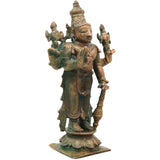 Bronze Vishnu Idol in Antique Finish, Handcrafted Chola Narayana Perumal Murti for Pooja, Home Decor & Gifting, Brown, 4 Inch, 1 Piece