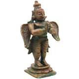Bronze Garuda Vainateya Idol Antique Finish, Handcrafted Traditional Chola Vishnu Vahana Statue for Pooja Decor Gifting, Brown, 3 Inch, 1 Piece