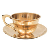 Brass Coffee Cup With Saucer, Handcrafted Traditional South Indian Davara Tumbler Set for Pooja, Home Decor & Gifting, Gold, 3 Inch, 1 Piece