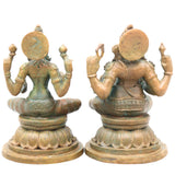 Bronze  Ganesh Lakshmi Idol Pair, Handcrafted Chola Style Ganapati Murti for Pooja, Brown, 4.5 Inch, 1 Piece