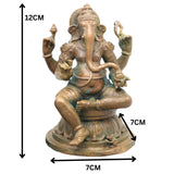 Bronze  Ganesh Lakshmi Idol Pair, Handcrafted Chola Style Ganapati Murti for Pooja, Brown, 4.5 Inch, 1 Piece