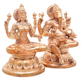 Bronze Lakshmi Ganesh Idol Pair, Handcrafted Traditional Chola Style Ganapati Murti for Pooja, Gold, 4.5 Inch, 1 Piece
