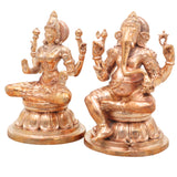 Bronze Lakshmi Ganesh Idol Pair, Handcrafted Traditional Chola Style Ganapati Murti for Pooja, Gold, 4.5 Inch, 1 Piece