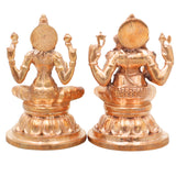 Bronze Lakshmi Ganesh Idol Pair, Handcrafted Traditional Chola Style Ganapati Murti for Pooja, Gold, 4.5 Inch, 1 Piece