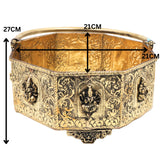 Ashtalakshmi Brass Pooja Basket, Goddess Lakshmi Flower Vessel for Temple, Home Decor & Gifting, Gold, 10.5 Inch, 1 Piece