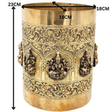 Ashta Lakshmi Brass Grain Measuring Pot, Goddess Lakshmi Pooja Vessel for Home Decor, Temple & Gifting, Gold, 9 Inch, 1 Piece