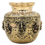 Ashta Lakshmi Kalash Brass Lota, Asta Lakshmi Pooja Pot, Vastu Home Temple Decor & Spiritual Gifting, Gold, 5.5 Inch, 1 Piece