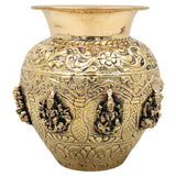 Brass Ashta Lakshmi Kalash Lota, Handcrafted Traditional Pooja Vessel for Home Decor, Vastu & Gifting, Gold, 6 Inch, 1 Piece