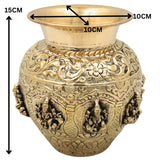 Brass Ashta Lakshmi Kalash Lota, Handcrafted Traditional Pooja Vessel for Home Decor, Vastu & Gifting, Gold, 6 Inch, 1 Piece