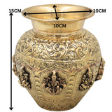 Brass Ashtalakshmi Lota, Lakshmi Kalash Chombu for Pooja, Home Decor & Gifting, Handcrafted Traditional Style, Gold, 6 Inch, 1 Piece