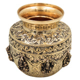 Brass Ashta Lakshmi Kalash Lota, Handcrafted Traditional Pooja Pot for Home Temple Decor & Gifting, Gold, 5.5 Inch, 1 Piece