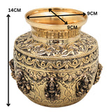 Brass Ashta Lakshmi Kalash Lota, Handcrafted Traditional Pooja Pot for Home Temple Decor & Gifting, Gold, 5.5 Inch, 1 Piece