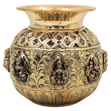 Brass Ashta Lakshmi Pooja Kalash Lota, Handcrafted Traditional Hindu Puja Vessel for Home Temple & Gifting, Gold, 5.5 Inch, 1 Piece