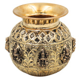 Brass Ashta Lakshmi Pooja Kalash Lota, Handcrafted Traditional Hindu Puja Vessel for Home Temple & Gifting, Gold, 5.5 Inch, 1 Piece