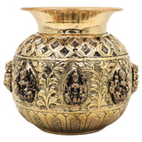 Brass Ashta Lakshmi Pooja Kalash Lota, Handcrafted Traditional Hindu Puja Vessel for Home Temple & Gifting, Gold, 5.5 Inch, 1 Piece