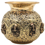 Brass Ashta Lakshmi Kalash Lota, Lakshmi Pooja Chombu, Handcrafted Traditional Chola Style Home Decor Gift, Gold, 5 Inch, 1 Piece
