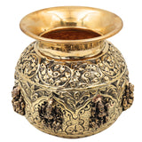 Brass Ashta Lakshmi Kalash Lota, Lakshmi Pooja Chombu, Handcrafted Traditional Chola Style Home Decor Gift, Gold, 5 Inch, 1 Piece