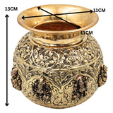 Brass Ashta Lakshmi Kalash Lota, Lakshmi Pooja Chombu, Handcrafted Traditional Chola Style Home Decor Gift, Gold, 5 Inch, 1 Piece