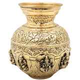 Brass Ashta Lakshmi Kalash Lota, Handcrafted Chola Style Pooja Pot for Home Temple, Decor & Gifting, Gold, 6 Inch, 1 Piece
