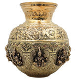 Brass Ashta Lakshmi Kalash, Ashtalakshmi Lota for Pooja, Home Decor & Gifting, Handcrafted Traditional Kalasam, Gold, 8 Inch, 1 Piece