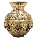 Brass Kalash Pooja Pot,Traditional Handcrafted Sacred Kalasam for Hindu Worship, Home Temple Decor & Gifting, Gold, 7 Inch, 1 Piece