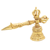 Brass Dorje Vajra Bell, Tibetan Buddhist Ghanta for Pooja, Meditation & Home Decor, Handcrafted Traditional Gift, Gold, 8 Inch, 1 Piece