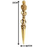 Brass Vajra Dorje Phurba, Tibetan Buddhist Ritual Symbol for Pooja, Home Decor & Gifting, Handcrafted Traditional, Gold, 8.5 Inch, 1 Piece